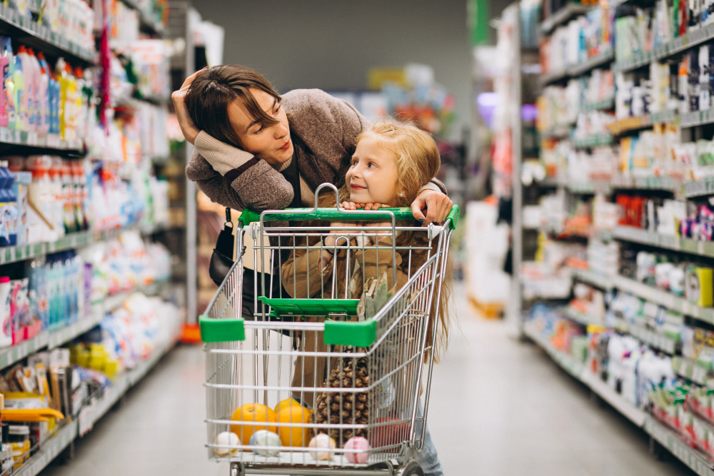 Une mère et sa fille discutant des économies réalisées avec l'application de comparaison de prix